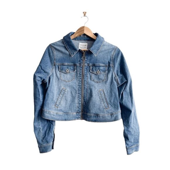 Torrid Women Denim Jacket Cropped Full Zip Collared Long Sleeve Blue Wash Size 1 - Picture 1 of 7
